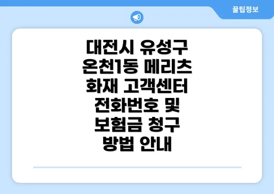 대전시 유성구 온천1동 메리츠 화재 고객센터 전화번호 및 보험금 청구 방법 안내